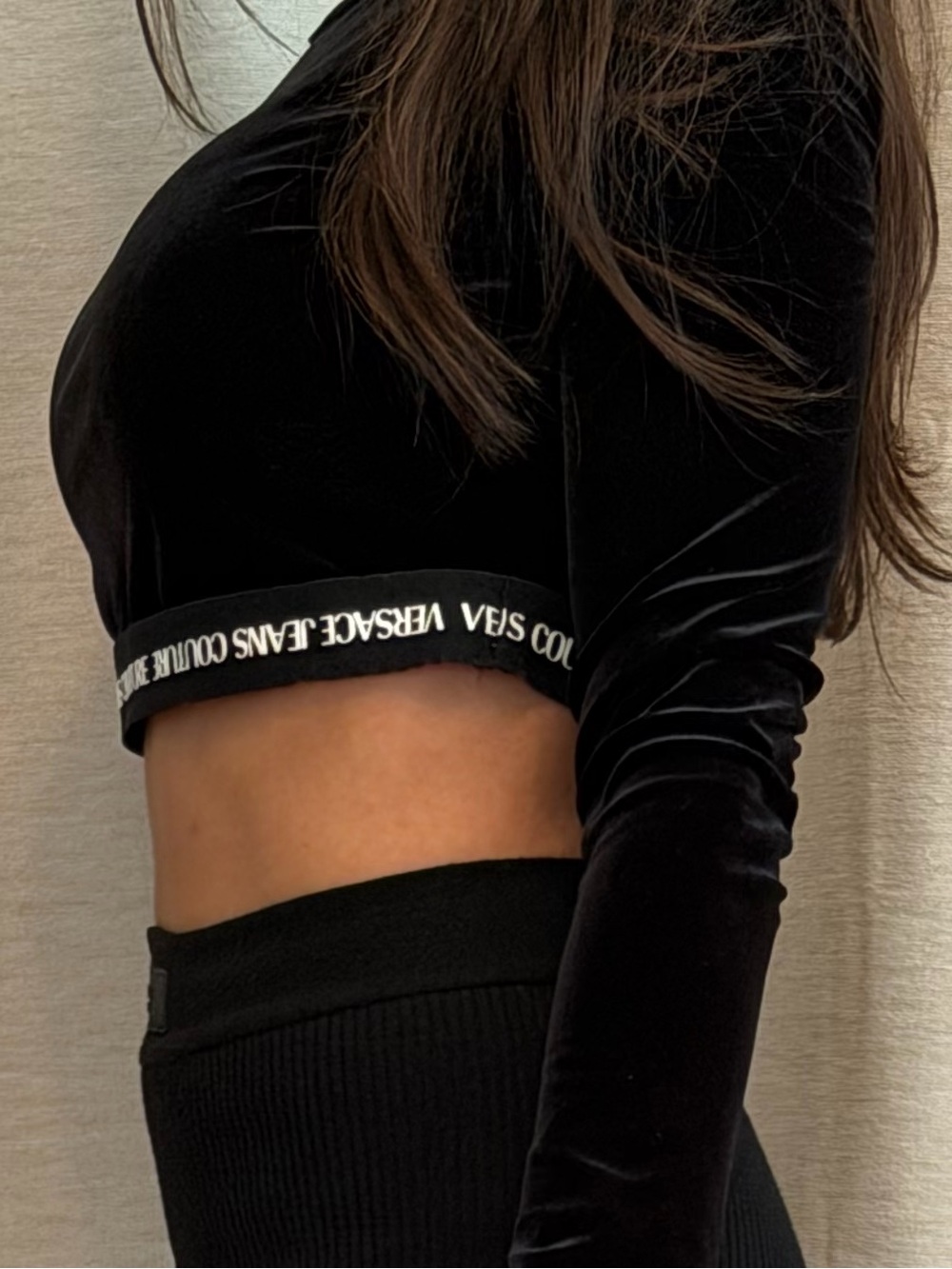 ✨Authentic✨ Versace jeans couture Black cropped top black fabric like velvet